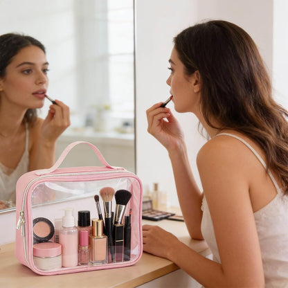 3 Set of Clear Travel Bags for Toiletries,Clears Makeup-Bag Quart Size Travel Bag, Pink