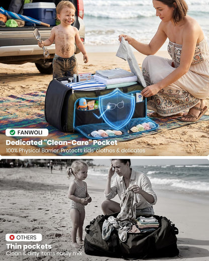 120L Foldable Rolling Duffle Bag with Wheels, Self-Standing Travel Duffel, Heavy Duty Water Resistant Collapsible Luggage with Clean Isolation Pocket for Intimates & Kids, Family Travel