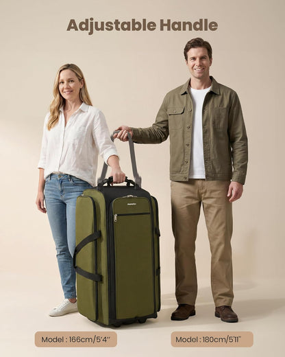 120L Foldable Rolling Duffle Bag with Wheels, Self-Standing Travel Duffel, Heavy Duty Water Resistant Collapsible Luggage with Clean Isolation Pocket for Intimates & Kids, Family Travel
