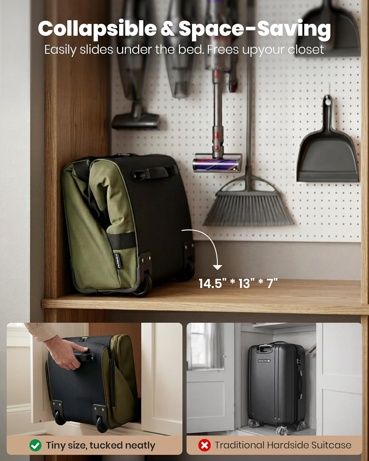 120L Foldable Rolling Duffle Bag with Wheels, Self-Standing Travel Duffel, Heavy Duty Water Resistant Collapsible Luggage with Clean Isolation Pocket for Intimates & Kids, Family Travel