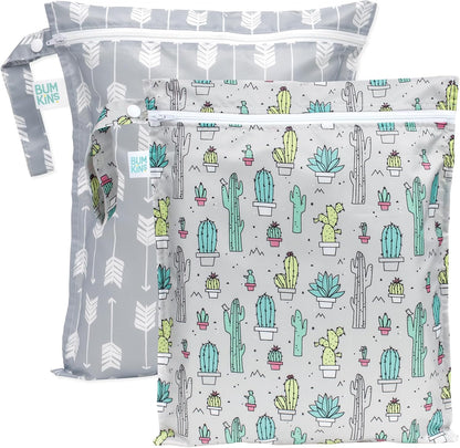 Waterproof Wet Bag - For Baby, Travel, Swim Suit, Cloth Diapers, Pump Parts, Pool, Gym, Toiletry, Strap to Stroller - Reusable & Easy to Clean - 2pk - Cactus & Arrows
