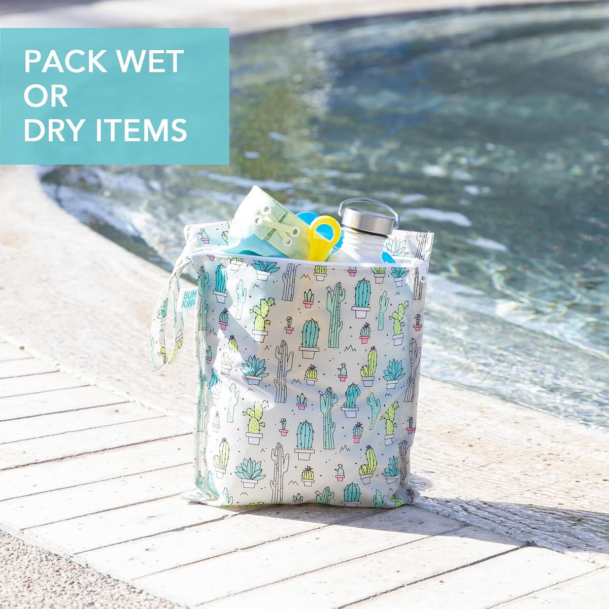 Waterproof Wet Bag - For Baby, Travel, Swim Suit, Cloth Diapers, Pump Parts, Pool, Gym, Toiletry, Strap to Stroller - Reusable & Easy to Clean - 2pk - Cactus & Arrows