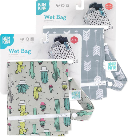 Waterproof Wet Bag - For Baby, Travel, Swim Suit, Cloth Diapers, Pump Parts, Pool, Gym, Toiletry, Strap to Stroller - Reusable & Easy to Clean - 2pk - Cactus & Arrows