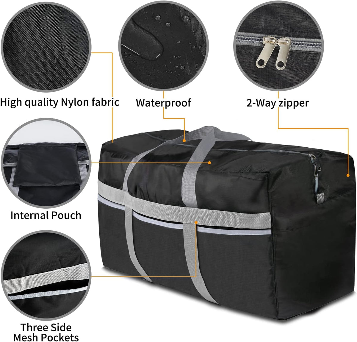 Extra Large Bag Lightweight, 96L Travel Duffel Bag Foldable for Men Women, Waterproof & Durable(BLACK)