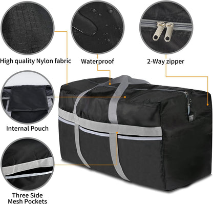 Extra Large Bag Lightweight, 96L Travel Duffel Bag Foldable for Men Women, Waterproof & Durable(BLACK)