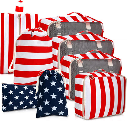 Packing Cubes for Suitcases, 4th of July American Flag Luggage Organizer Bags for Carry On, Travel Bags Organizer for Luggage, Must Have Travel Essentials
