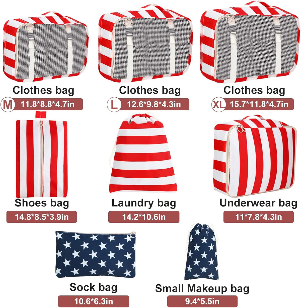Packing Cubes for Suitcases, 4th of July American Flag Luggage Organizer Bags for Carry On, Travel Bags Organizer for Luggage, Must Have Travel Essentials