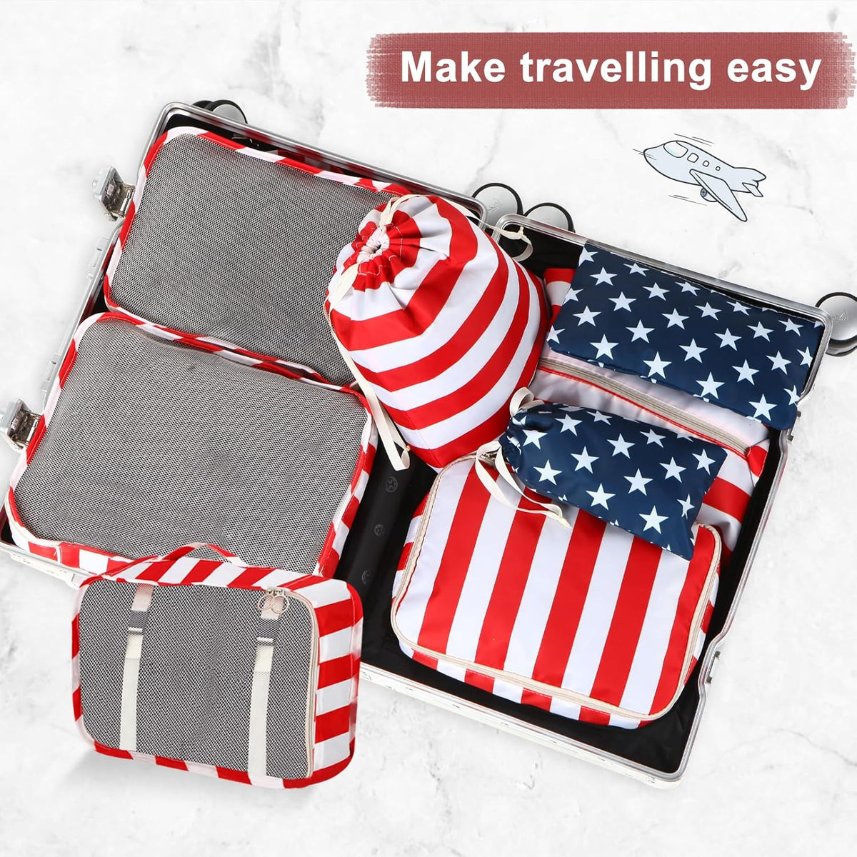 Packing Cubes for Suitcases, 4th of July American Flag Luggage Organizer Bags for Carry On, Travel Bags Organizer for Luggage, Must Have Travel Essentials