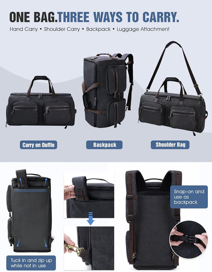 Garment Bag for Travel, 45L Carry-On Garment Duffel with Detachable Suit Bag, 3-in-1 Convertible Backpack, Shoe Compartment & Wet Pocket for Men & Women