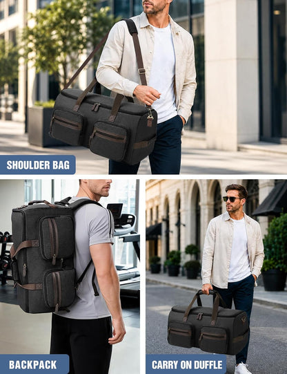 Garment Bag for Travel, 45L Carry-On Garment Duffel with Detachable Suit Bag, 3-in-1 Convertible Backpack, Shoe Compartment & Wet Pocket for Men & Women