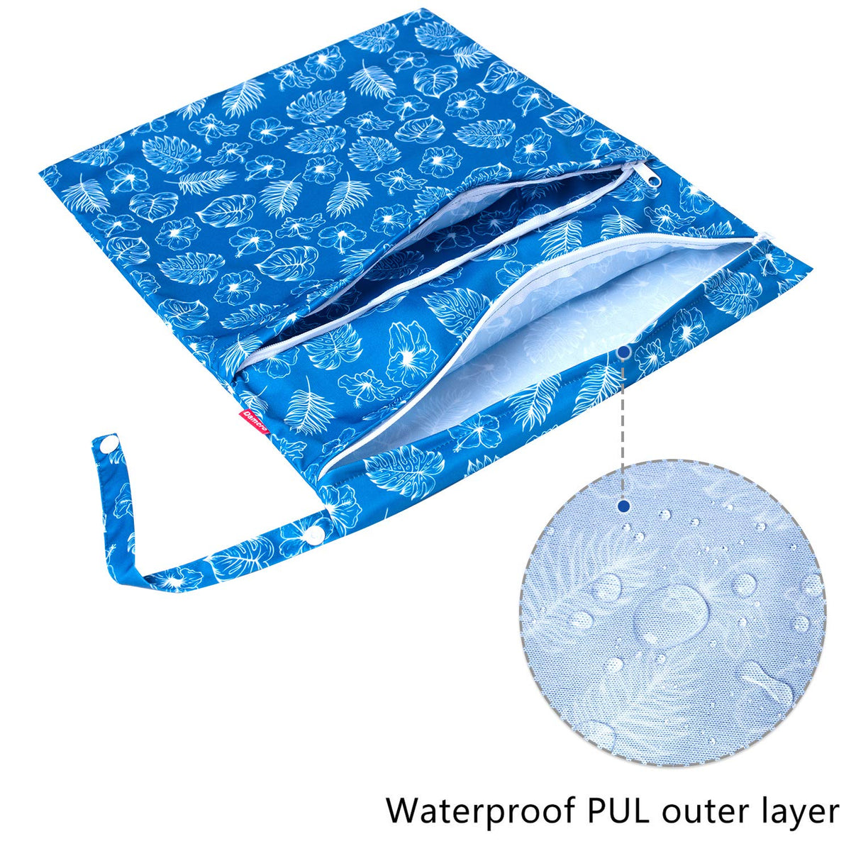Wet Dry Bag with 2 Zippered Pockets and Snap Handle for Cloth Diaper, Swimsuit, Clothes, Ideal for Travel, Exercise, Daycare, Roomy and Water-resistant (Whale)