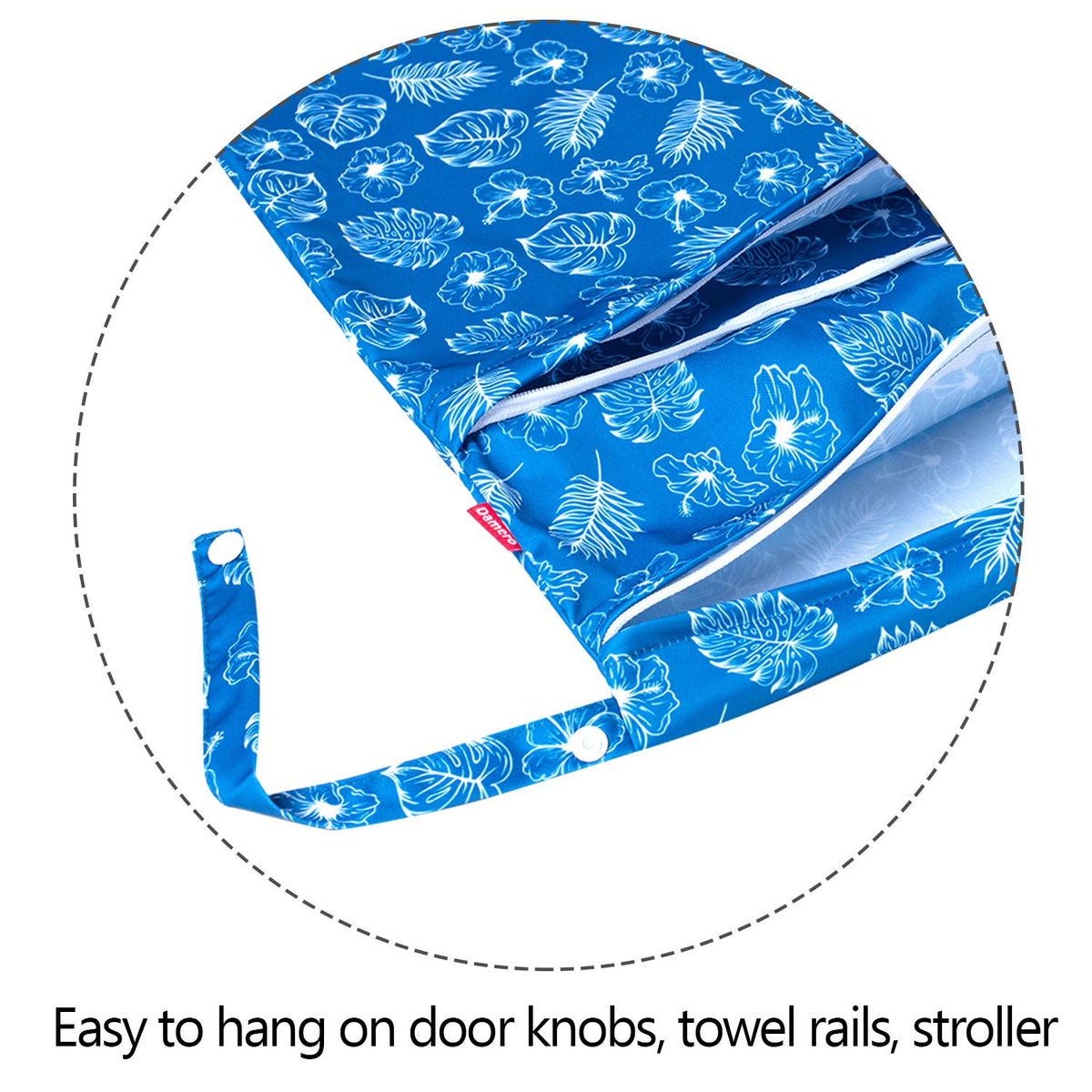 Wet Dry Bag with 2 Zippered Pockets and Snap Handle for Cloth Diaper, Swimsuit, Clothes, Ideal for Travel, Exercise, Daycare, Roomy and Water-resistant (Whale)