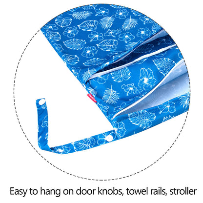 Wet Dry Bag with 2 Zippered Pockets and Snap Handle for Cloth Diaper, Swimsuit, Clothes, Ideal for Travel, Exercise, Daycare, Roomy and Water-resistant (Whale)
