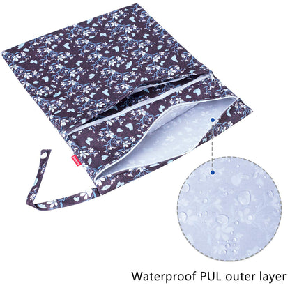 Wet Dry Bag with 2 Zippered Pockets and Snap Handle for Cloth Diaper, Swimsuit, Clothes, Ideal for Travel, Exercise, Daycare, Roomy and Water-resistant (Whale)