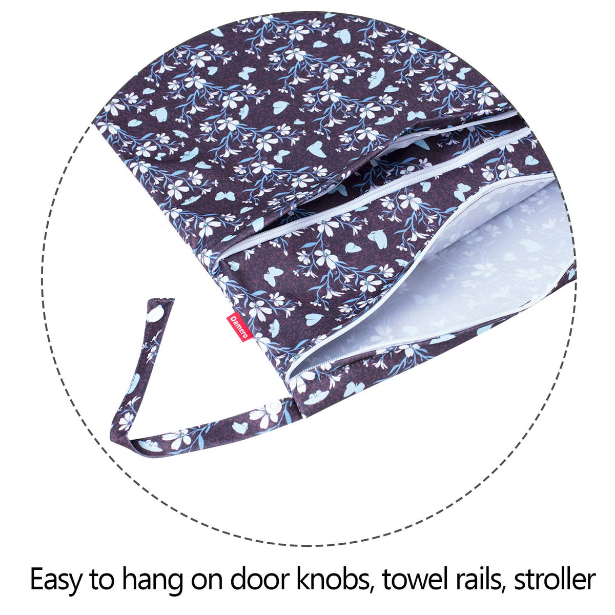 Wet Dry Bag with 2 Zippered Pockets and Snap Handle for Cloth Diaper, Swimsuit, Clothes, Ideal for Travel, Exercise, Daycare, Roomy and Water-resistant (Whale)