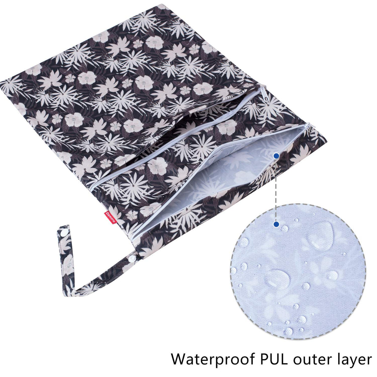 Wet Dry Bag with 2 Zippered Pockets and Snap Handle for Cloth Diaper, Swimsuit, Clothes, Ideal for Travel, Exercise, Daycare, Roomy and Water-resistant (Whale)