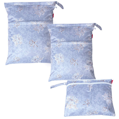 Wet Dry Bag with 2 Zippered Pockets and Snap Handle for Cloth Diaper, Swimsuit, Clothes, Ideal for Travel, Exercise, Daycare, Roomy and Water-resistant (Whale)