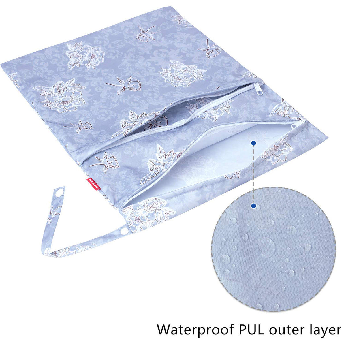 Wet Dry Bag with 2 Zippered Pockets and Snap Handle for Cloth Diaper, Swimsuit, Clothes, Ideal for Travel, Exercise, Daycare, Roomy and Water-resistant (Whale)