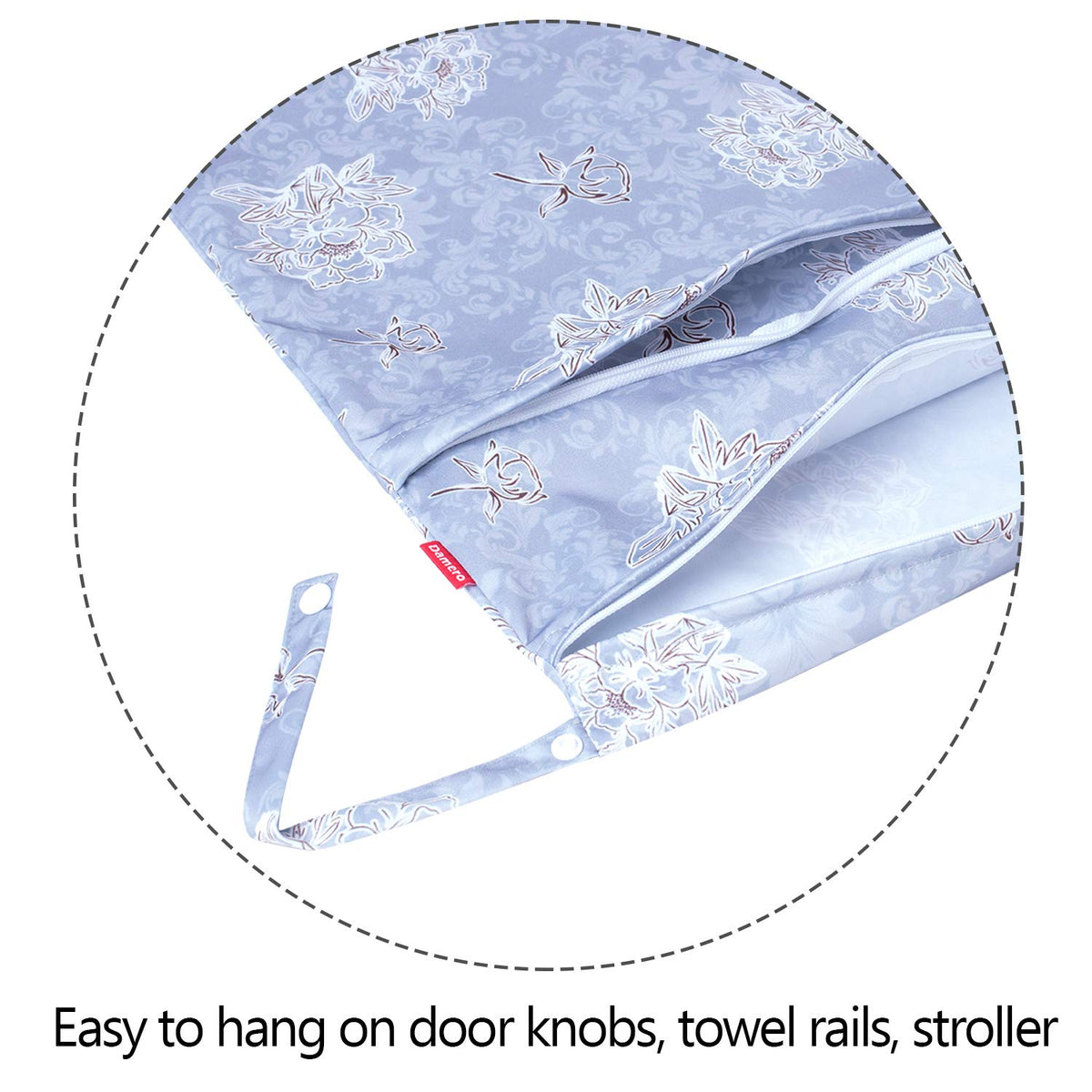 Wet Dry Bag with 2 Zippered Pockets and Snap Handle for Cloth Diaper, Swimsuit, Clothes, Ideal for Travel, Exercise, Daycare, Roomy and Water-resistant (Whale)