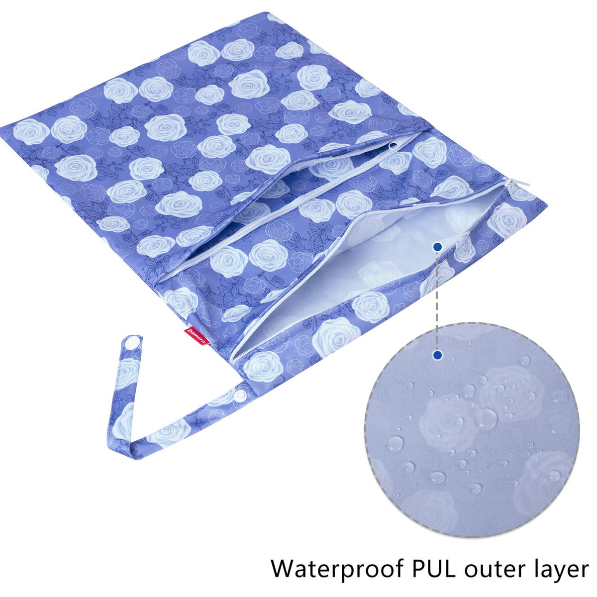Wet Dry Bag with 2 Zippered Pockets and Snap Handle for Cloth Diaper, Swimsuit, Clothes, Ideal for Travel, Exercise, Daycare, Roomy and Water-resistant (Whale)