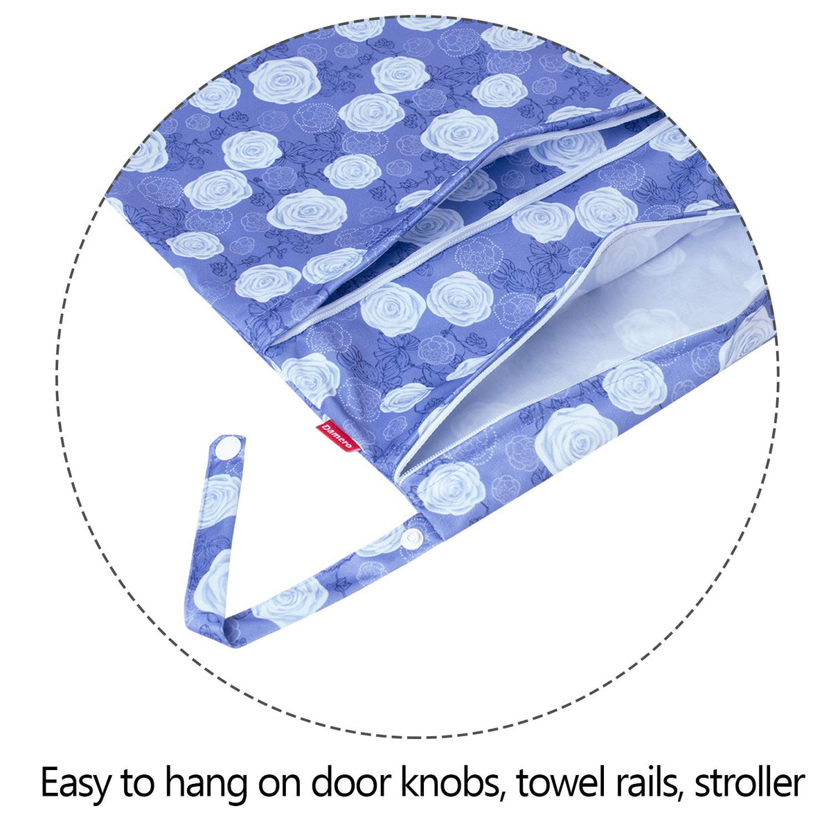 Wet Dry Bag with 2 Zippered Pockets and Snap Handle for Cloth Diaper, Swimsuit, Clothes, Ideal for Travel, Exercise, Daycare, Roomy and Water-resistant (Whale)