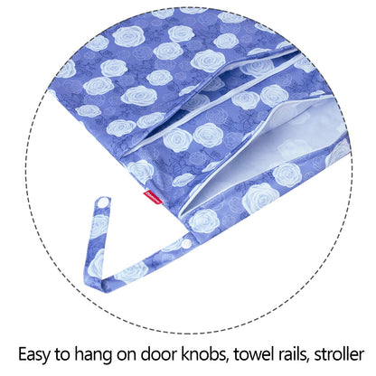 Wet Dry Bag with 2 Zippered Pockets and Snap Handle for Cloth Diaper, Swimsuit, Clothes, Ideal for Travel, Exercise, Daycare, Roomy and Water-resistant (Whale)