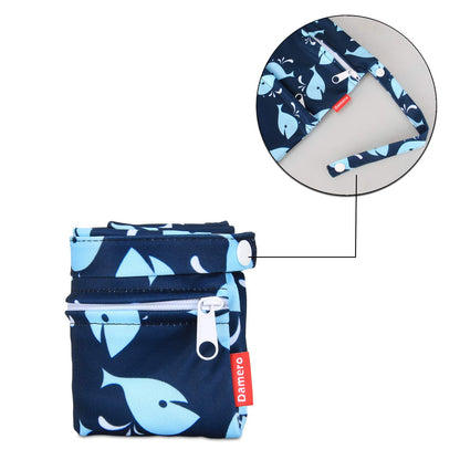 Wet Dry Bag with 2 Zippered Pockets and Snap Handle for Cloth Diaper, Swimsuit, Clothes, Ideal for Travel, Exercise, Daycare, Roomy and Water-resistant (Whale)