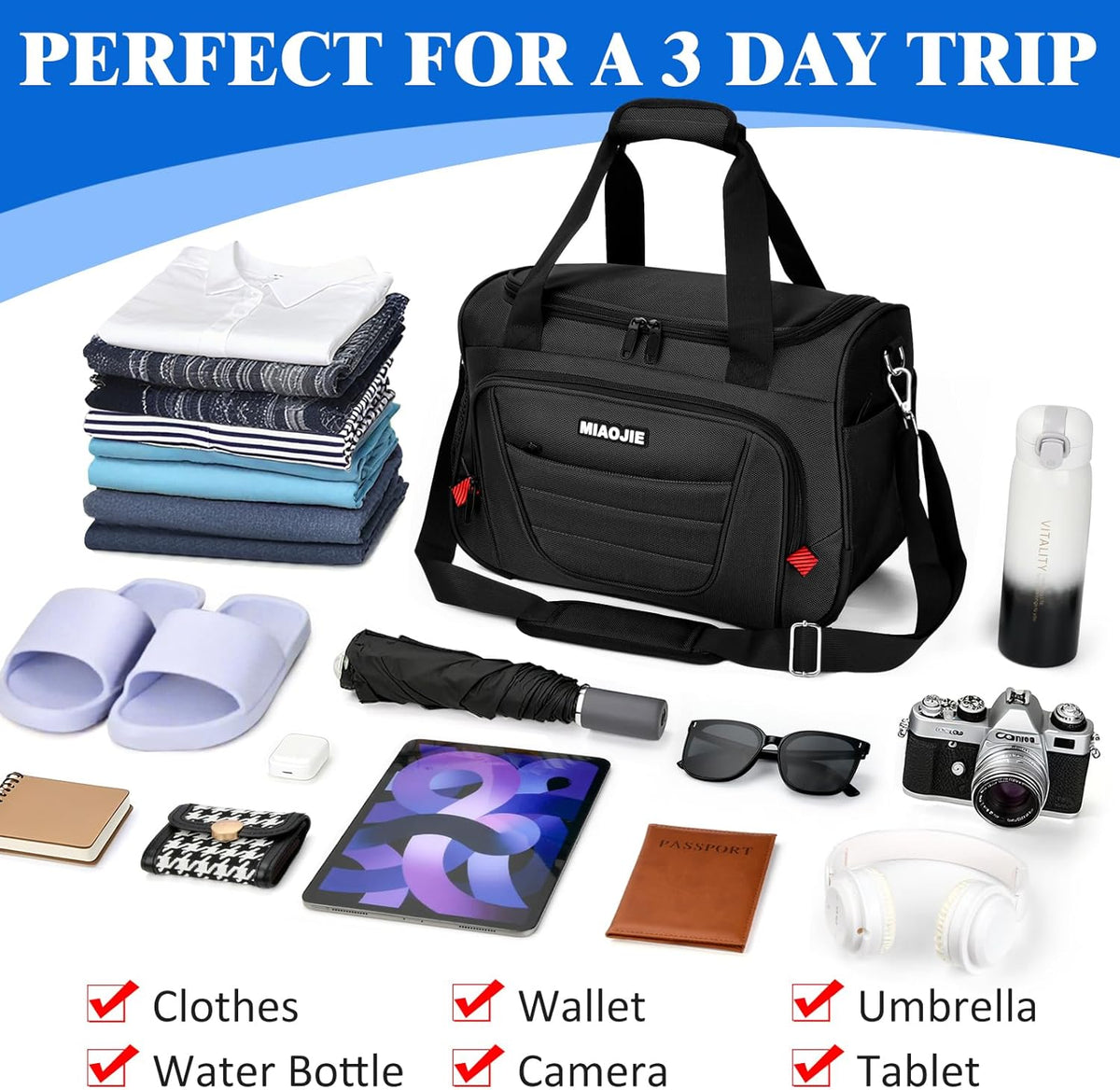 Underseat Carry On luggage Bag Airplanes Personal Item Bags Weekender Overnight Travel Tote Bag Shoulder Small Softside Carry on Luggage Travel Duffel Bags For Men Women -16 IN Navy Blue