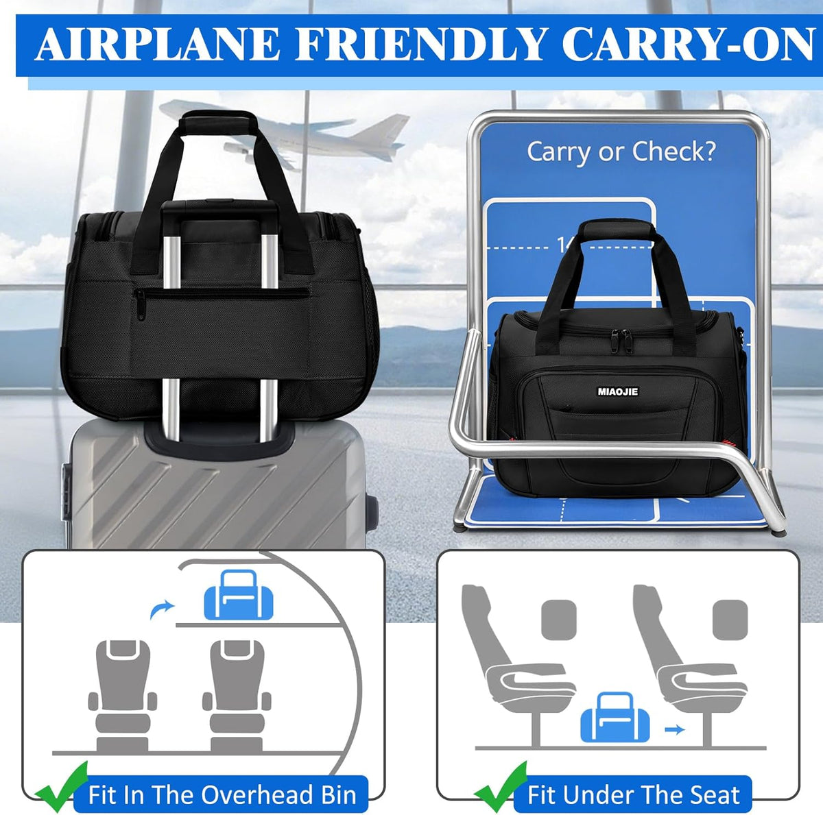 Underseat Carry On luggage Bag Airplanes Personal Item Bags Weekender Overnight Travel Tote Bag Shoulder Small Softside Carry on Luggage Travel Duffel Bags For Men Women -16 IN Navy Blue