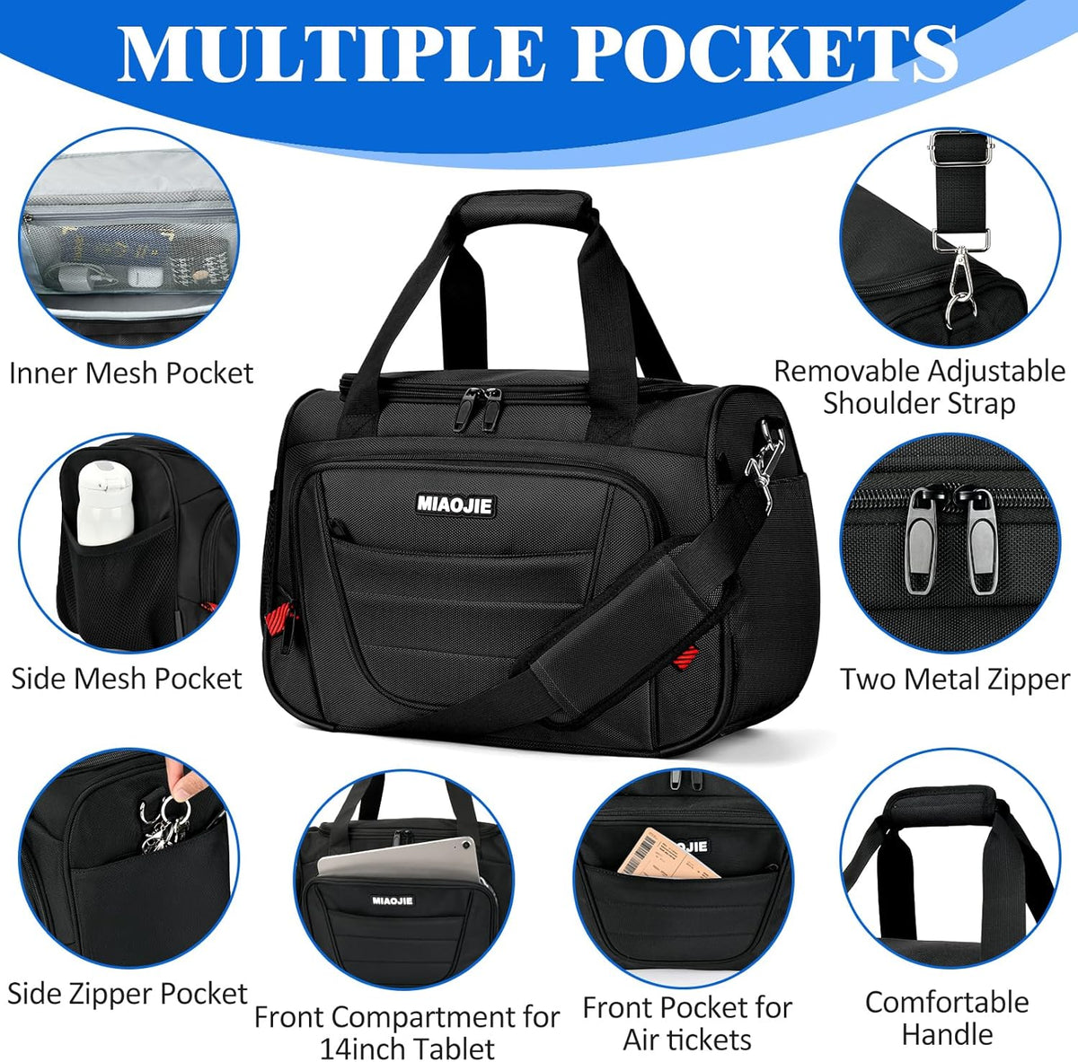 Underseat Carry On luggage Bag Airplanes Personal Item Bags Weekender Overnight Travel Tote Bag Shoulder Small Softside Carry on Luggage Travel Duffel Bags For Men Women -16 IN Navy Blue