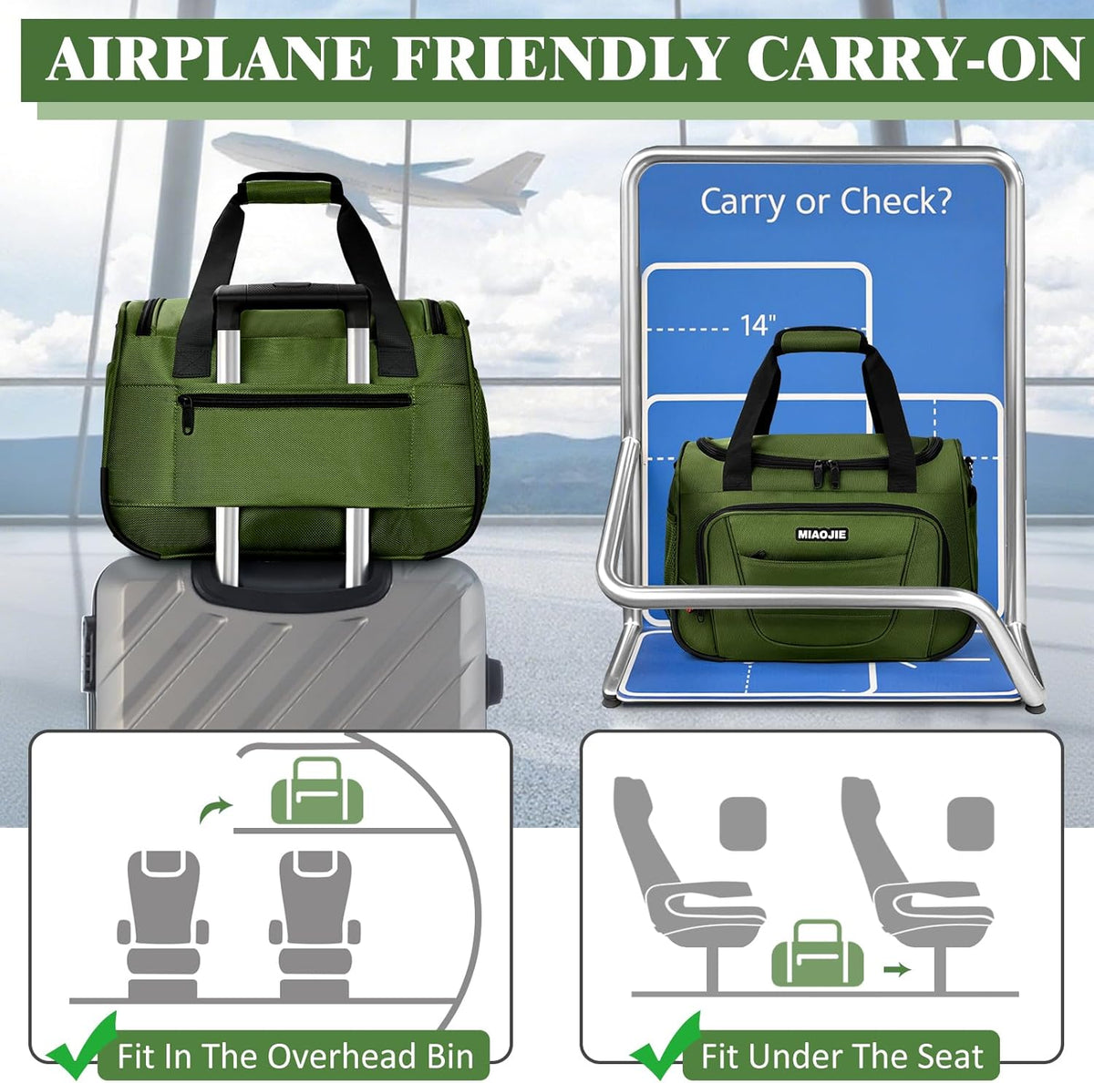Underseat Carry On luggage Bag Airplanes Personal Item Bags Weekender Overnight Travel Tote Bag Shoulder Small Softside Carry on Luggage Travel Duffel Bags For Men Women -16 IN Navy Blue