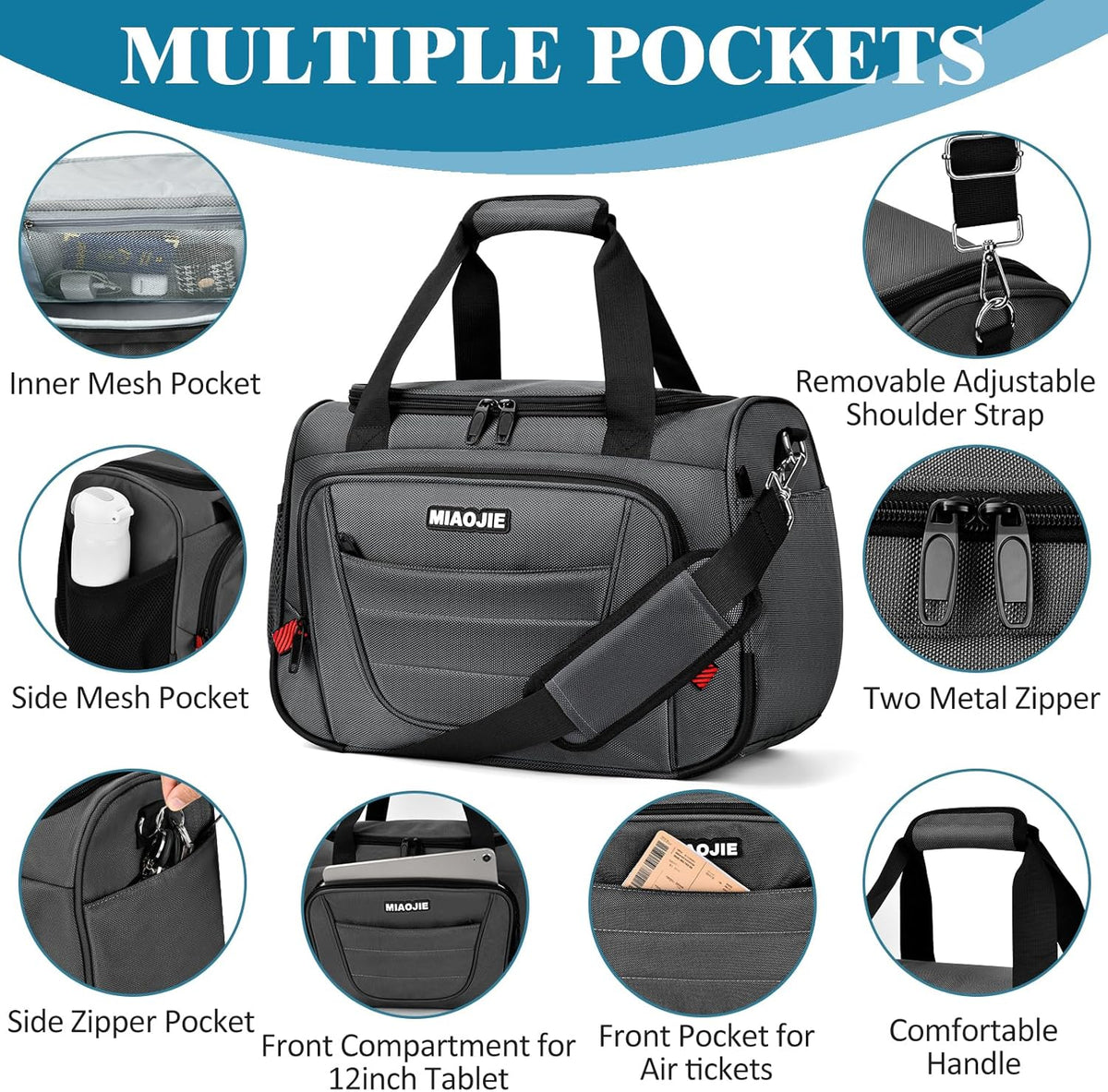 Underseat Carry On luggage Bag Airplanes Personal Item Bags Weekender Overnight Travel Tote Bag Shoulder Small Softside Carry on Luggage Travel Duffel Bags For Men Women -16 IN Navy Blue