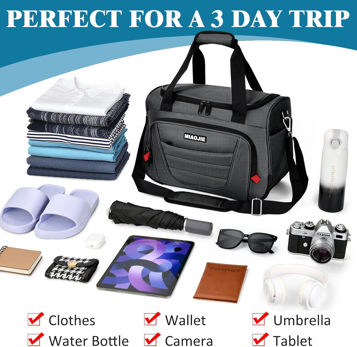 Underseat Carry On luggage Bag Airplanes Personal Item Bags Weekender Overnight Travel Tote Bag Shoulder Small Softside Carry on Luggage Travel Duffel Bags For Men Women -16 IN Navy Blue