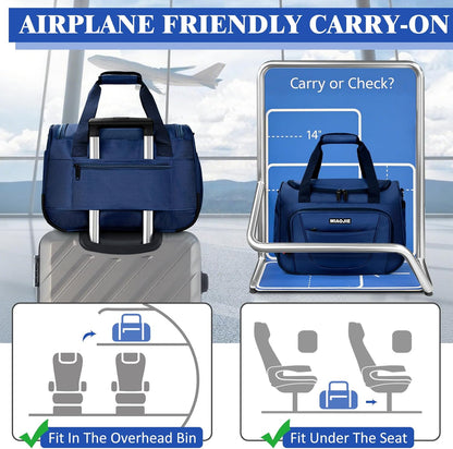 Underseat Carry On luggage Bag Airplanes Personal Item Bags Weekender Overnight Travel Tote Bag Shoulder Small Softside Carry on Luggage Travel Duffel Bags For Men Women -16 IN Navy Blue