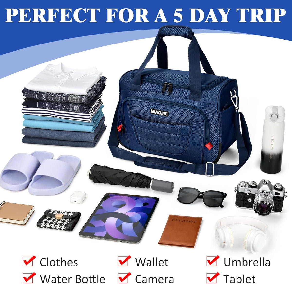 Underseat Carry On luggage Bag Airplanes Personal Item Bags Weekender Overnight Travel Tote Bag Shoulder Small Softside Carry on Luggage Travel Duffel Bags For Men Women -16 IN Navy Blue