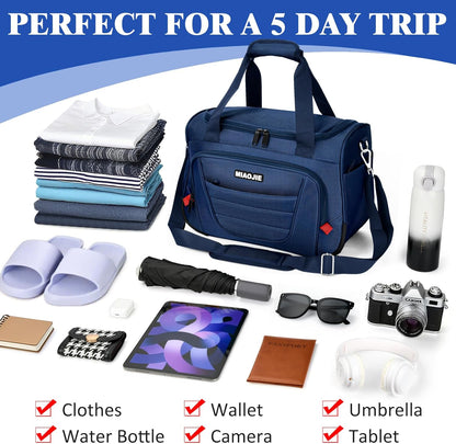 Underseat Carry On luggage Bag Airplanes Personal Item Bags Weekender Overnight Travel Tote Bag Shoulder Small Softside Carry on Luggage Travel Duffel Bags For Men Women -16 IN Navy Blue