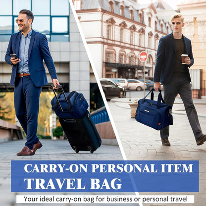 Underseat Carry On luggage Bag Airplanes Personal Item Bags Weekender Overnight Travel Tote Bag Shoulder Small Softside Carry on Luggage Travel Duffel Bags For Men Women -16 IN Navy Blue