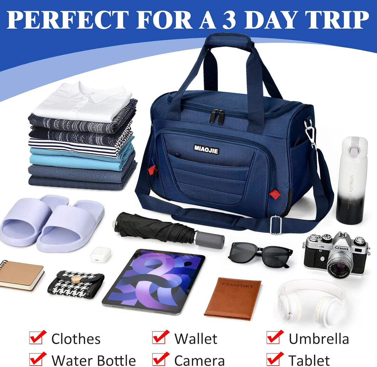 Underseat Carry On luggage Bag Airplanes Personal Item Bags Weekender Overnight Travel Tote Bag Shoulder Small Softside Carry on Luggage Travel Duffel Bags For Men Women -16 IN Navy Blue