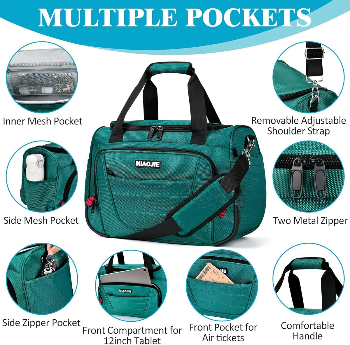 Underseat Carry On luggage Bag Airplanes Personal Item Bags Weekender Overnight Travel Tote Bag Shoulder Small Softside Carry on Luggage Travel Duffel Bags For Men Women -16 IN Navy Blue