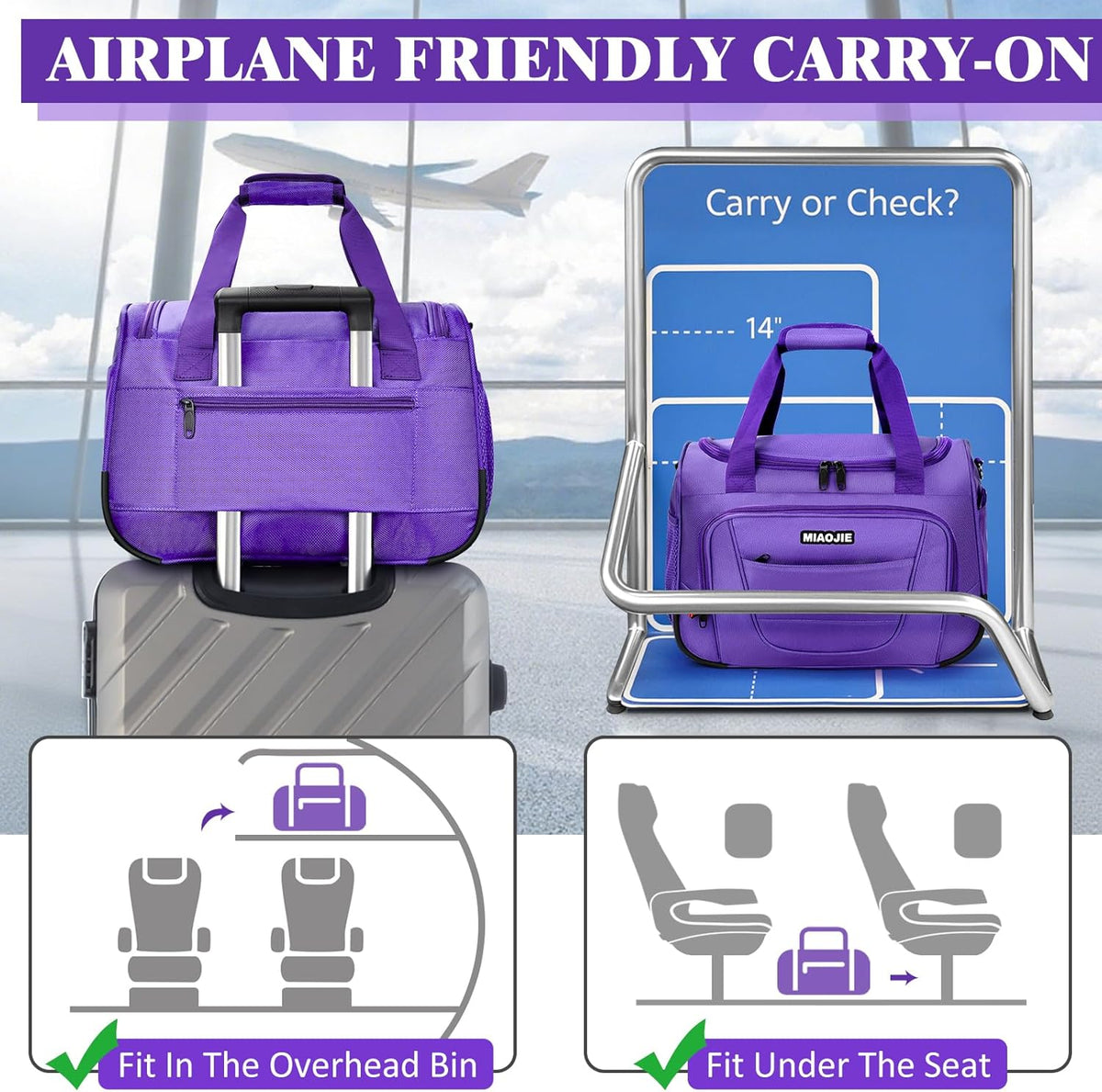 Underseat Carry On luggage Bag Airplanes Personal Item Bags Weekender Overnight Travel Tote Bag Shoulder Small Softside Carry on Luggage Travel Duffel Bags For Men Women -16 IN Navy Blue