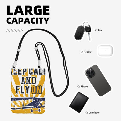 Keep Calm and Fly On for Crossbody Phone Bag, Small & Lightweight Crossbody Purse for Women with Adjustable Strap, Water-Resistant Daily Commuter Bag for Phone, Wallet, Keys
