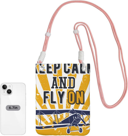 Keep Calm and Fly On for Crossbody Phone Bag, Small & Lightweight Crossbody Purse for Women with Adjustable Strap, Water-Resistant Daily Commuter Bag for Phone, Wallet, Keys