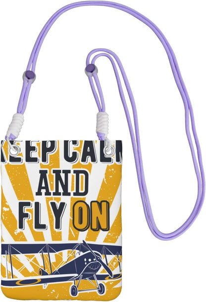 Keep Calm and Fly On for Crossbody Phone Bag, Small & Lightweight Crossbody Purse for Women with Adjustable Strap, Water-Resistant Daily Commuter Bag for Phone, Wallet, Keys