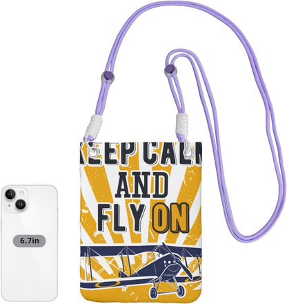 Keep Calm and Fly On for Crossbody Phone Bag, Small & Lightweight Crossbody Purse for Women with Adjustable Strap, Water-Resistant Daily Commuter Bag for Phone, Wallet, Keys