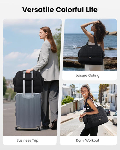 Large Travel Duffle Bag,Weekender Bags For Women with Shoe Compartment,Puffer Carry On Bags For Airplanes,Hospital Bag for Labor and Delivery,Overnight Bag With Toiletry Bag,Gym Tote Bag