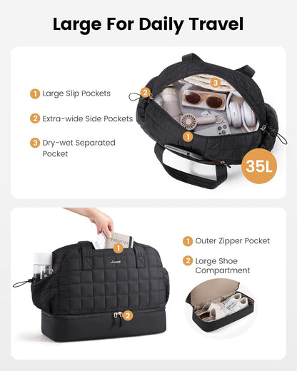 Large Travel Duffle Bag,Weekender Bags For Women with Shoe Compartment,Puffer Carry On Bags For Airplanes,Hospital Bag for Labor and Delivery,Overnight Bag With Toiletry Bag,Gym Tote Bag