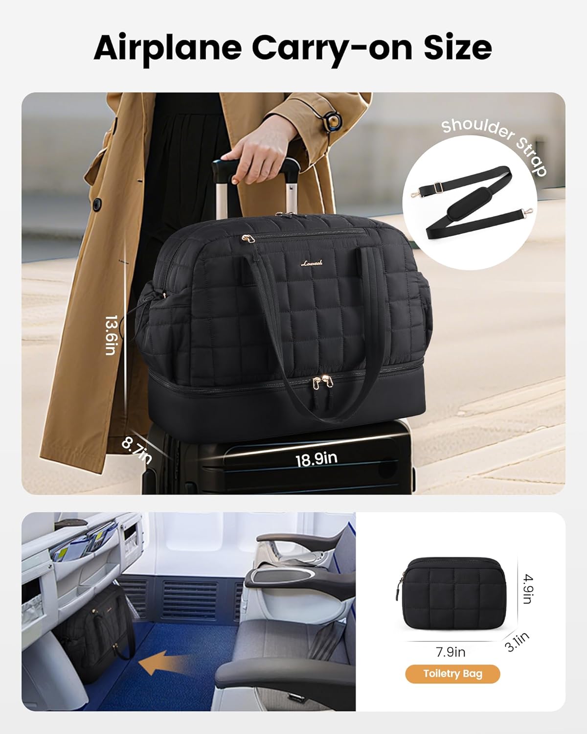 Large Travel Duffle Bag,Weekender Bags For Women with Shoe Compartment,Puffer Carry On Bags For Airplanes,Hospital Bag for Labor and Delivery,Overnight Bag With Toiletry Bag,Gym Tote Bag