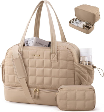 Large Travel Duffle Bag,Weekender Bags For Women with Shoe Compartment,Puffer Carry On Bags For Airplanes,Hospital Bag for Labor and Delivery,Overnight Bag With Toiletry Bag,Gym Tote Bag