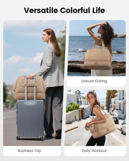 Large Travel Duffle Bag,Weekender Bags For Women with Shoe Compartment,Puffer Carry On Bags For Airplanes,Hospital Bag for Labor and Delivery,Overnight Bag With Toiletry Bag,Gym Tote Bag