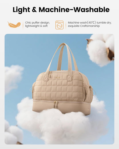 Large Travel Duffle Bag,Weekender Bags For Women with Shoe Compartment,Puffer Carry On Bags For Airplanes,Hospital Bag for Labor and Delivery,Overnight Bag With Toiletry Bag,Gym Tote Bag